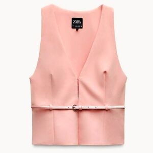 Zara Pink Sleeveless Belted Vest